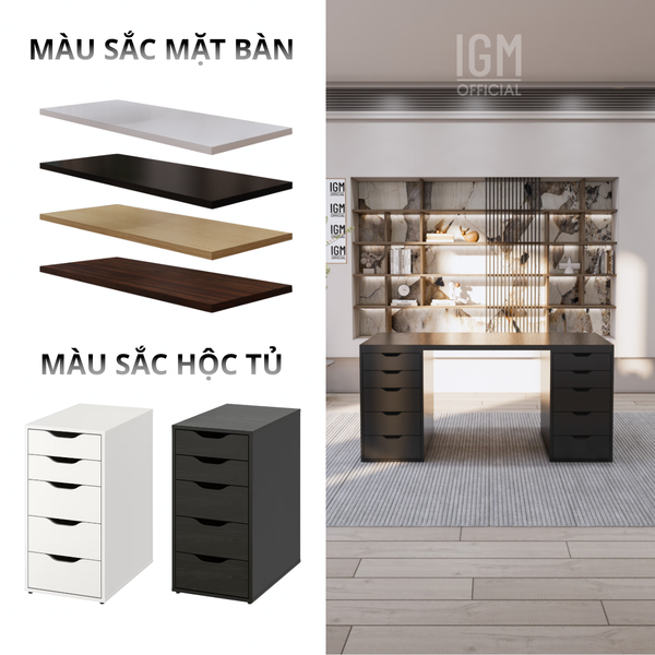 Bàn IKEA IGM 2 hộc tủ chất liệu gỗ MDF phủ Melamine chiều rộng 70cm.