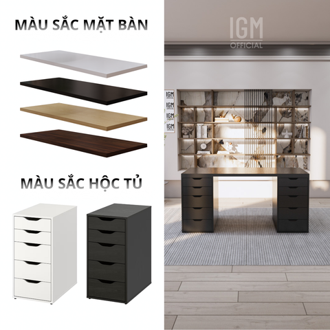 Bàn IKEA IGM 2 hộc tủ chất liệu gỗ MDF phủ Melamine chiều rộng 70cm.
