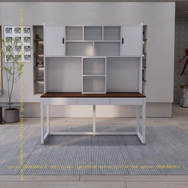 Bàn IKEA IGM đa năng kèm kệ đa năng, lưu trữ tiện lợi, tối ưu không gian.
