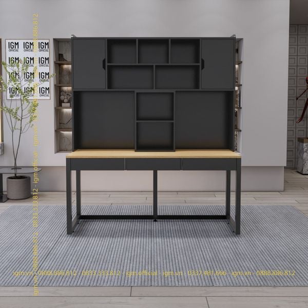 Bàn IKEA IGM đa năng kèm kệ đa năng, lưu trữ tiện lợi, tối ưu không gian.