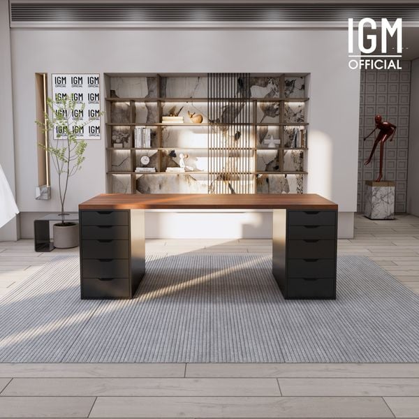 Bàn IKEA IGM 2 hộc tủ chất liệu gỗ MDF phủ Melamine chiều rộng 70cm.