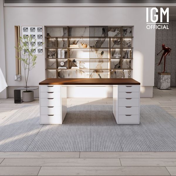 Bàn IKEA IGM 2 hộc tủ chất liệu gỗ MDF phủ Melamine chiều rộng 70cm.