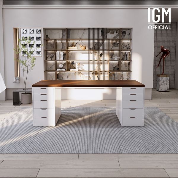 Bàn IKEA IGM 2 hộc tủ chất liệu gỗ MDF phủ Melamine chiều rộng 70cm.