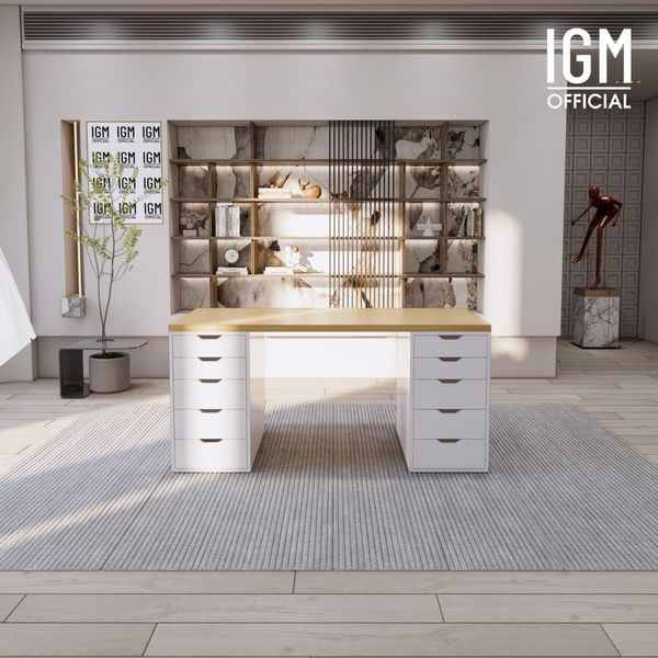 Bàn IKEA IGM 2 hộc tủ chất liệu gỗ MDF phủ Melamine chiều rộng 70cm.