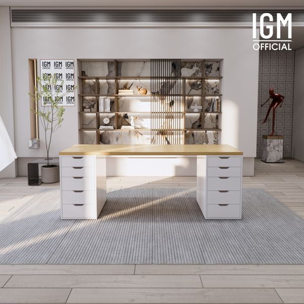 Bàn IKEA IGM 2 hộc tủ chất liệu gỗ MDF phủ Melamine chiều rộng 70cm.