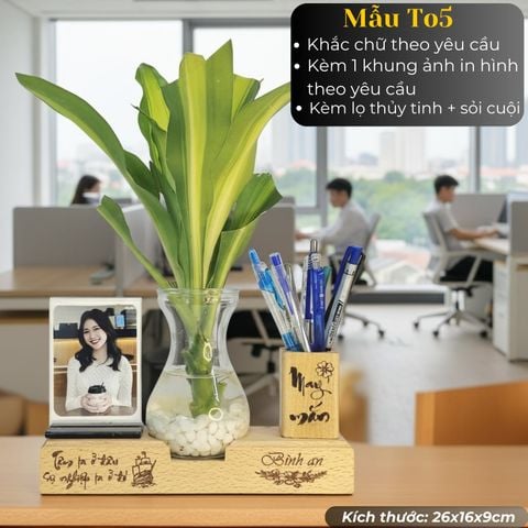  Kệ bút kèm lọ thủy tinh và khung ảnh mẫu TO5 