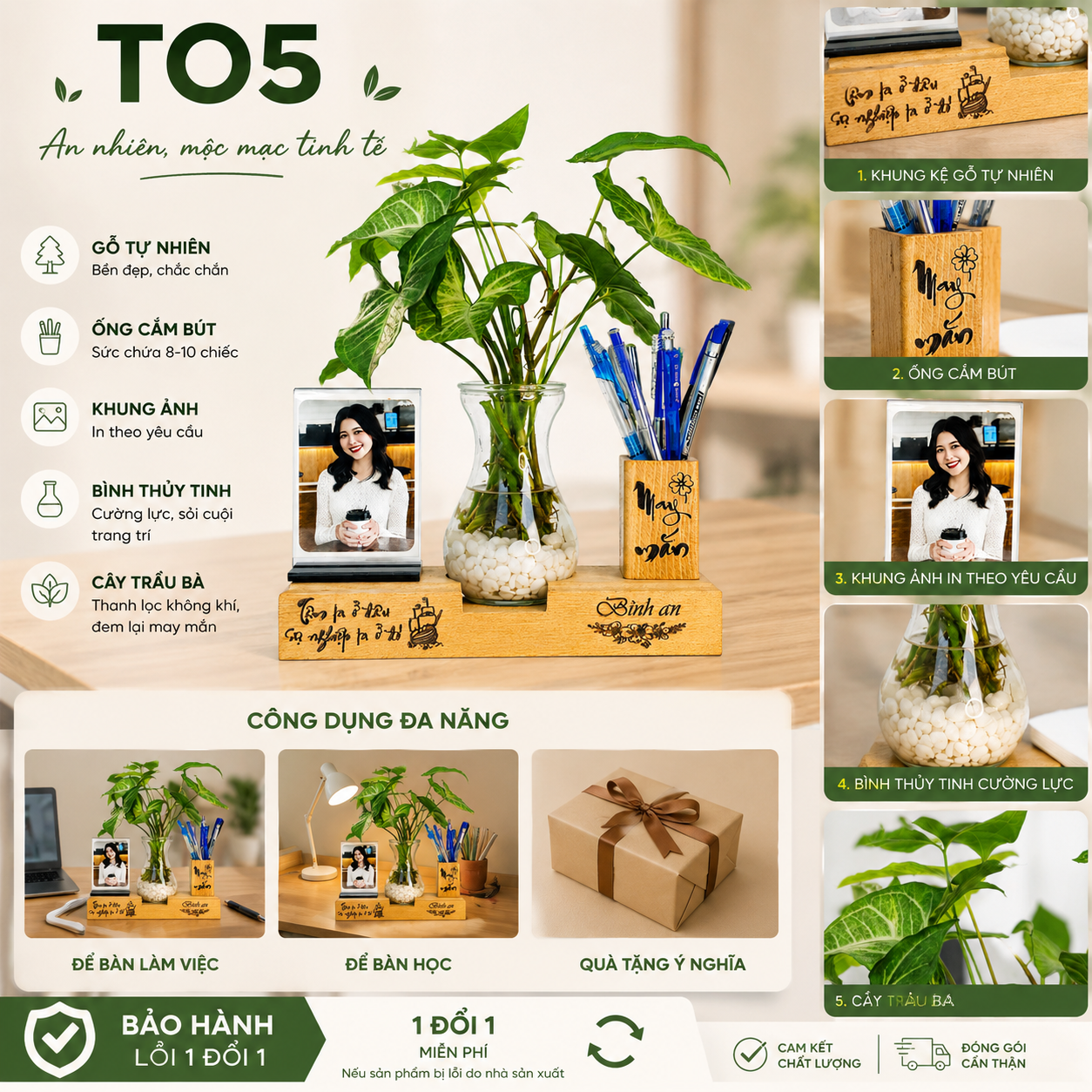  Kệ bút kèm lọ thủy tinh và khung ảnh mẫu TO5 