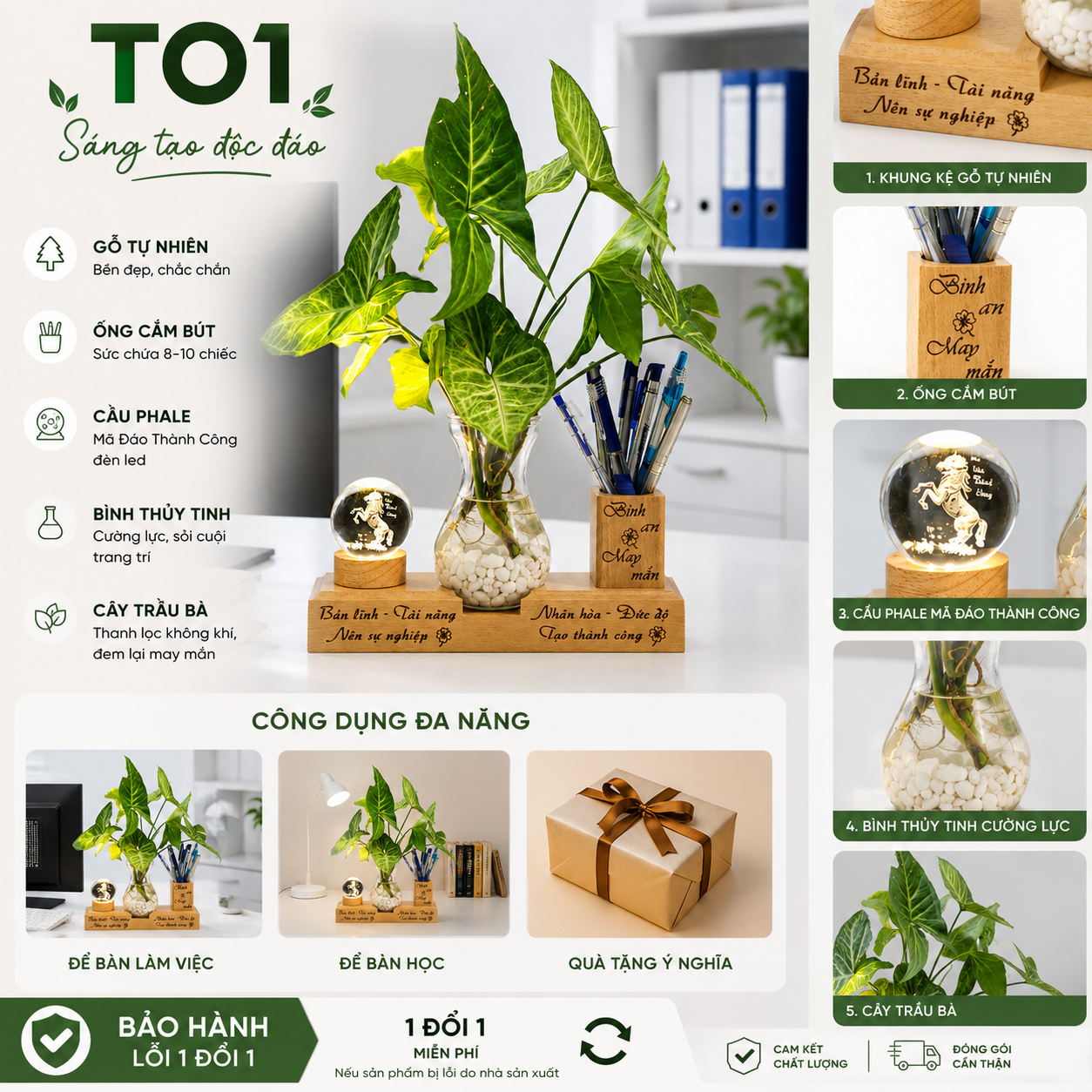  Kệ bút kèm lọ thủy tinh và quả cầu phale 