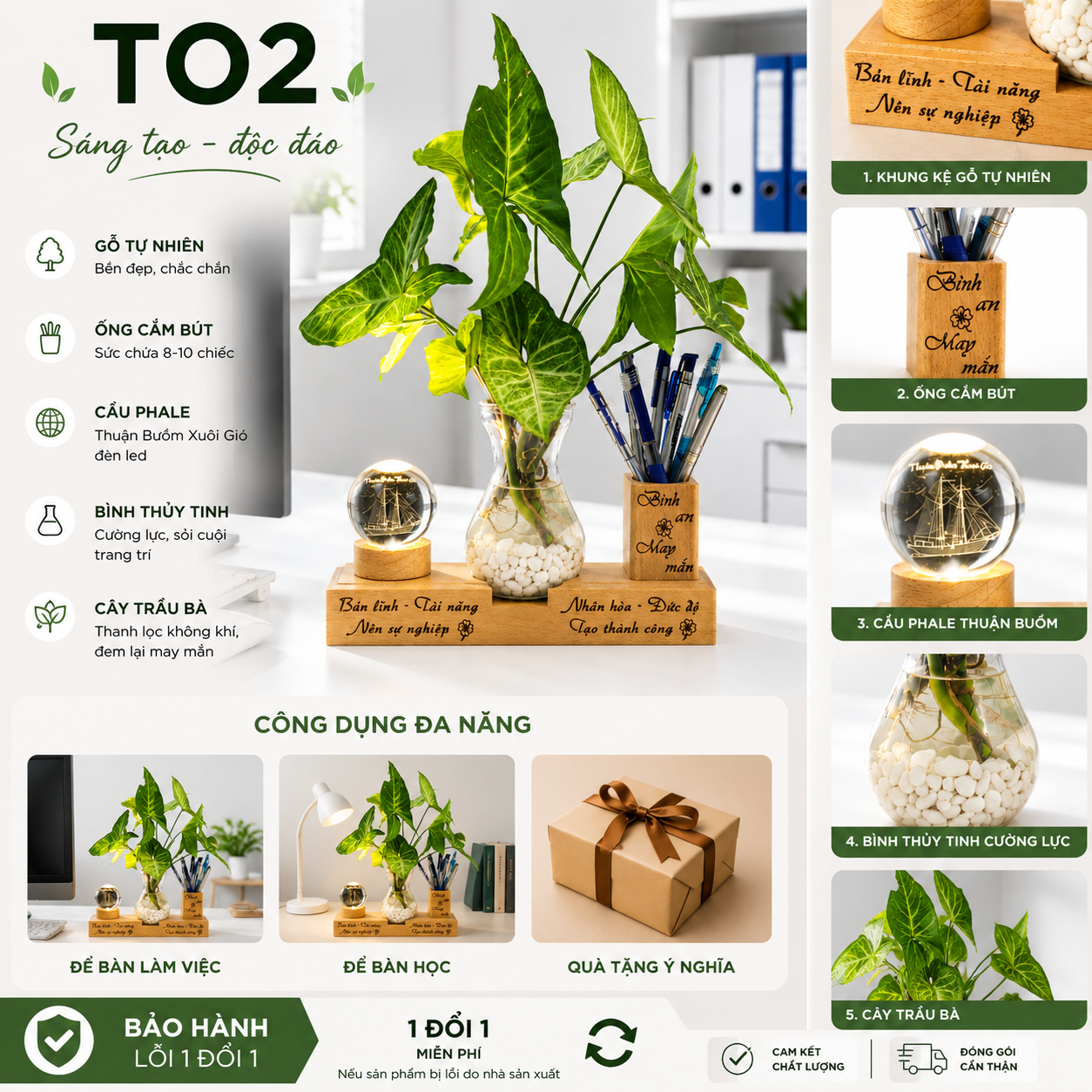  Kệ bút kèm lọ thủy tinh và quả cầu phale 