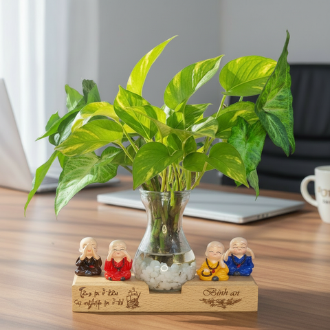  Kệ Bút kèm lọ thủy tinh và chú tiểu mẫu TO2 