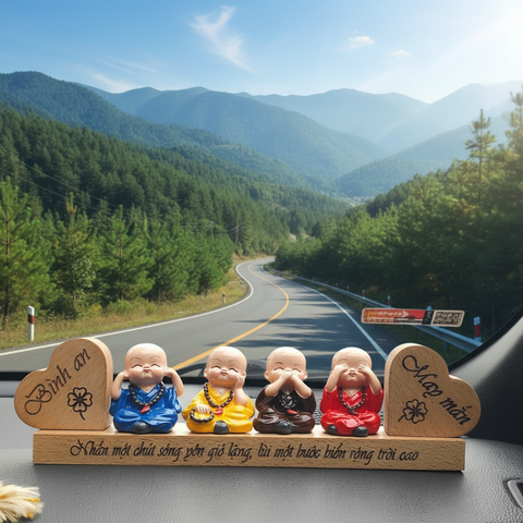  Bộ tượng Tứ Không đeo tràng hạt trang trí xe ô tô mẫu B2 