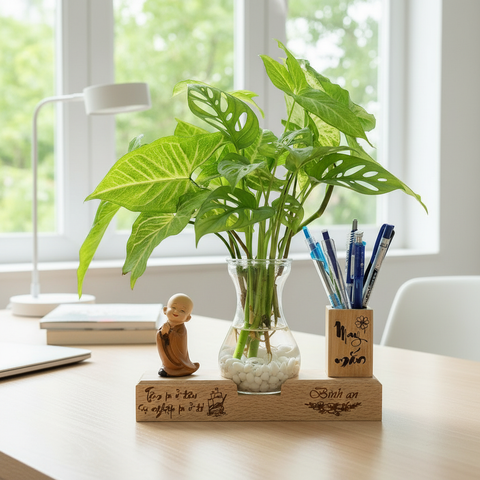  Kệ bút kèm lọ thủy tinh và chú Tiểu To4 