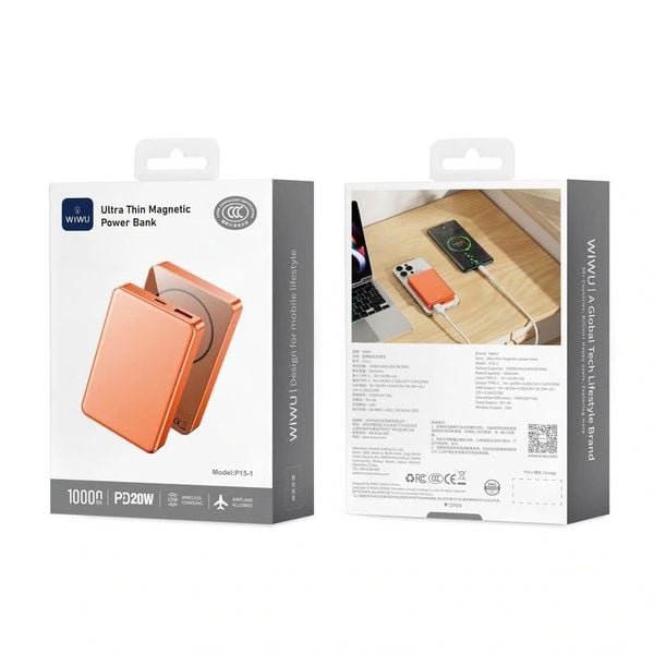  Pin Dự Phòng WiWU P15 Siêu Mỏng 5.000mAh | 10.000mAh Sạc Từ Tính & Sạc Có Dây Chính Hãng cho iPhone 