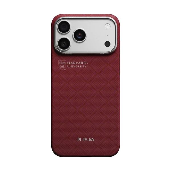  Ốp PITAKA Harvard Crimson Bản Hở Viền Có Nút Control – Siêu Phẩm Từ Sợi Aramid Dệt cho iPhone 16 Pro Max | 17 Pro | 17 Pro Max 