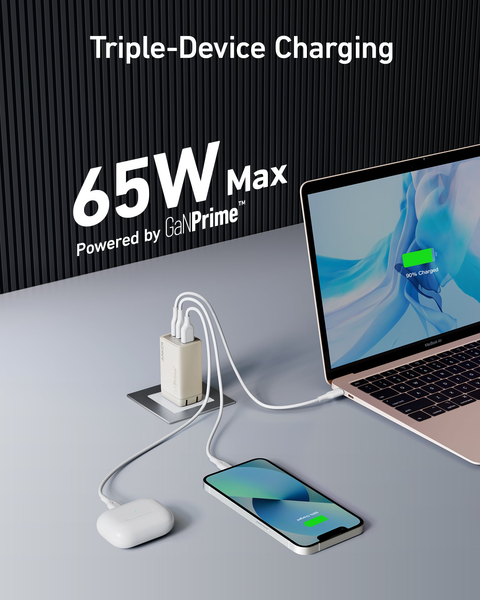  Củ Sạc 3 Cổng Anker 735 GaNPrime 65W A2668 Cao Cấp Chính Hãng cho iPhone| iPad| Macbook 