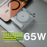  Bộ Sạc Nhanh SHARGE PD 2.0 65W GAN | Tích Hợp Dây Type-C Cáp Thu Gọn Độ Dài 70cm | Thiết Kế Trong Suốt Chính Hãng 