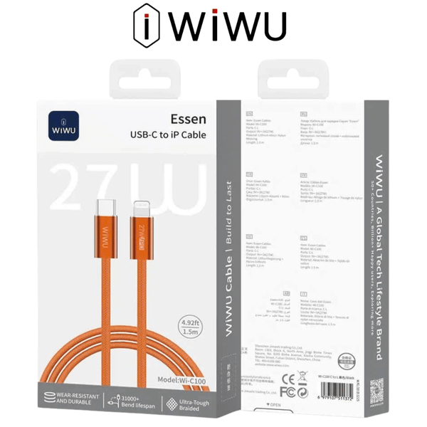  Cáp Sạc Nhanh WiWu Wi - C100 1.5m C to L Công Suất 27W Chính Hãng cho iPhone 