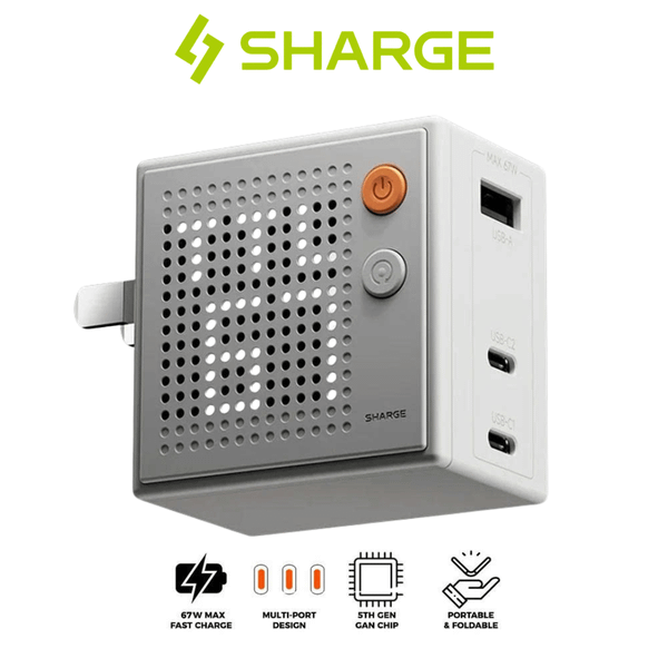  Củ Sạc Nhanh Sharge Mini Pixel GaN Charger 67W Chuẩn PD | 3 Cổng Sạc | Màn Hình Ma Trận Pixel Chính Hãng 
