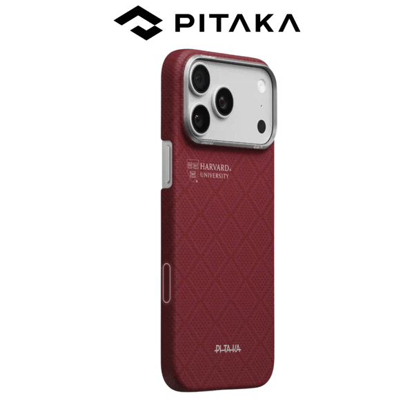  Ốp PITAKA Harvard Crimson Bản Hở Viền Có Nút Control – Siêu Phẩm Từ Sợi Aramid Dệt cho iPhone 16 Pro Max | 17 Pro | 17 Pro Max 