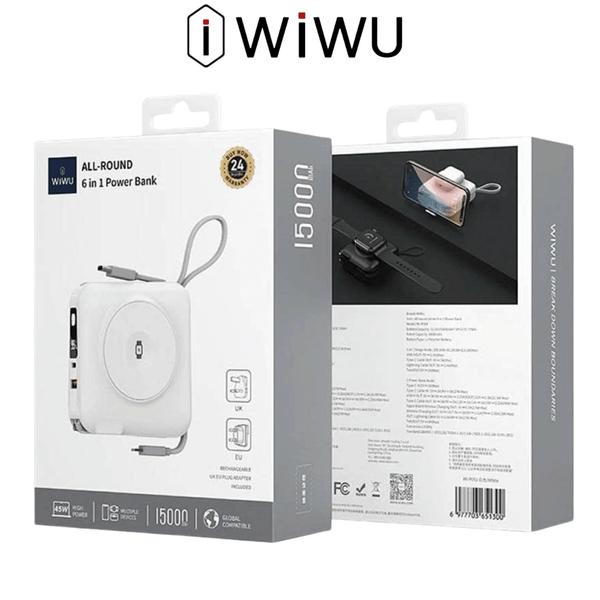  Pin Dự Phòng WiWU All-Round Wi-P051 6in1 15.000mAh có cổng Type-C và ổ cắm AC Chính Hãng 