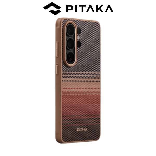  Ốp Pitaka Cairn Sunset Full Viền Chống Sốc có Nút Aaron NFC  – Siêu Phẩm Từ Sợi Aramid Dệt cho S26Ultra 