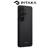 Ốp Pitaka Cairn Black Full Viền Chống Sốc có Nút Aaron NFC  – Siêu Phẩm Từ Sợi Aramid Dệt cho S26Ultra 
