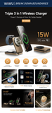  Dock Sạc Không Dây 3in1 WiWU Wi-W038 Gập Gọn Từ Tính - Sạc Cùng Lúc 3 Thiết Bị Công Suất 15W cho iPhone/ AW/ Tai Nghe 