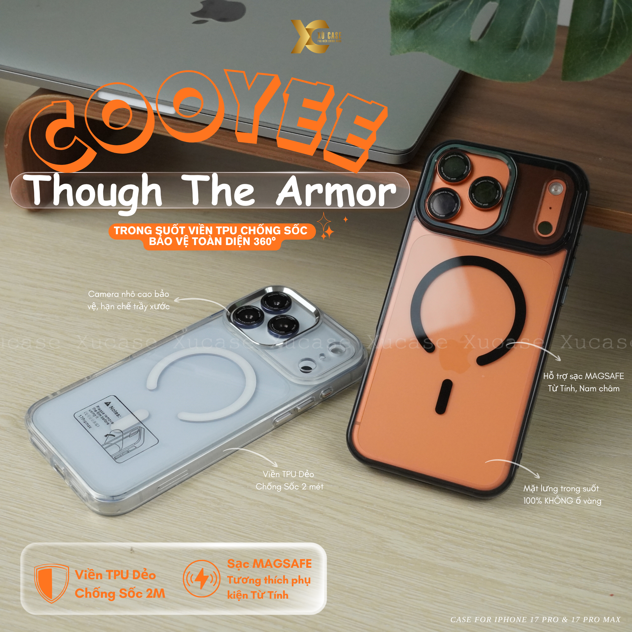  Ốp COOYEE Though The Armor Magnetic Viền TPU Dẻo Chống Sốc Chính Hãng cho iPhone 17 Pro Max 