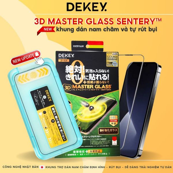  Cường Lực Dekey 3D Trong Suốt| Chống Nhìn Trộm MASTER GLASS SENTERY™ Có Khung Trợ Dán Cao Cấp Chính Hãng cho iPhone 15 Pro Max| 15 Pro| 14 Pro Max| 14 Pro 