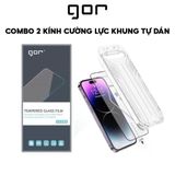  [2 Kính] Cường Lực GOR Trong Suốt 2.5D Có Viền Đen Siêu Mỏng Có Khung Trợ Dán Cho iPhone 16 ProMax 