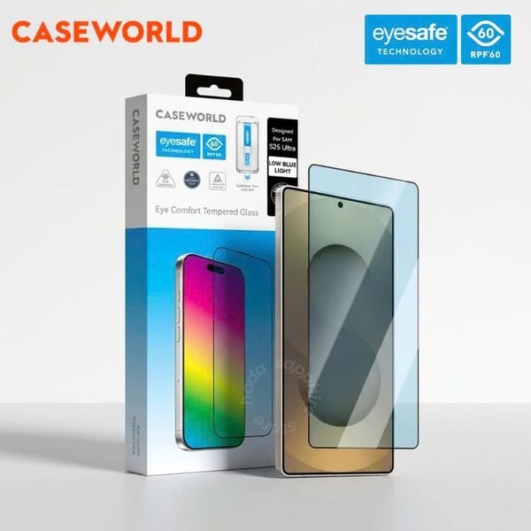  Cường Lực Caseworld Eye safe Trong Suốt Lọc Ánh Sáng Xanh Bảo Vệ Mắt KIT Có Khung Trợ Dán cho Samsung S25 Ultra & S26 Ultra 