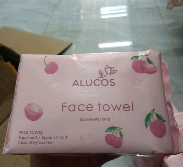 Khăn Mặt Dạng Rút Alucos Face Towel Hồng 50 Tờ