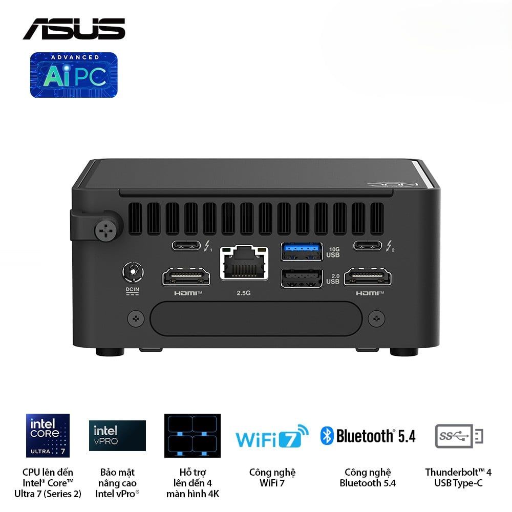 Máy bộ Asus Mini PC NUC 15 PRO Tall RNUC15CRHU500000I 90AR00Q2-M00150 (Core Ultra 5 225H/  Intel Arc Graphics/ 3Y)
