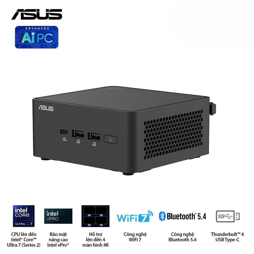Máy bộ Asus Mini PC NUC 15 PRO TALL RNUC15CRHU700000I 90AR00Q2-M00160 (Core Ultra 7 255H/  Intel Arc Graphics/ 3Y)