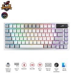Bàn phím không dây ASUS ROG AZOTH NX RED (WL/PBT/OLED-SCR/Trắng) (90MP0316-BKUA11)