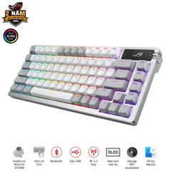 Bàn phím không dây ASUS ROG AZOTH NX RED (WL/PBT/OLED-SCR/Trắng) (90MP0316-BKUA11)