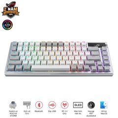 Bàn phím không dây ASUS ROG AZOTH NX RED (WL/PBT/OLED-SCR/Trắng) (90MP0316-BKUA11)