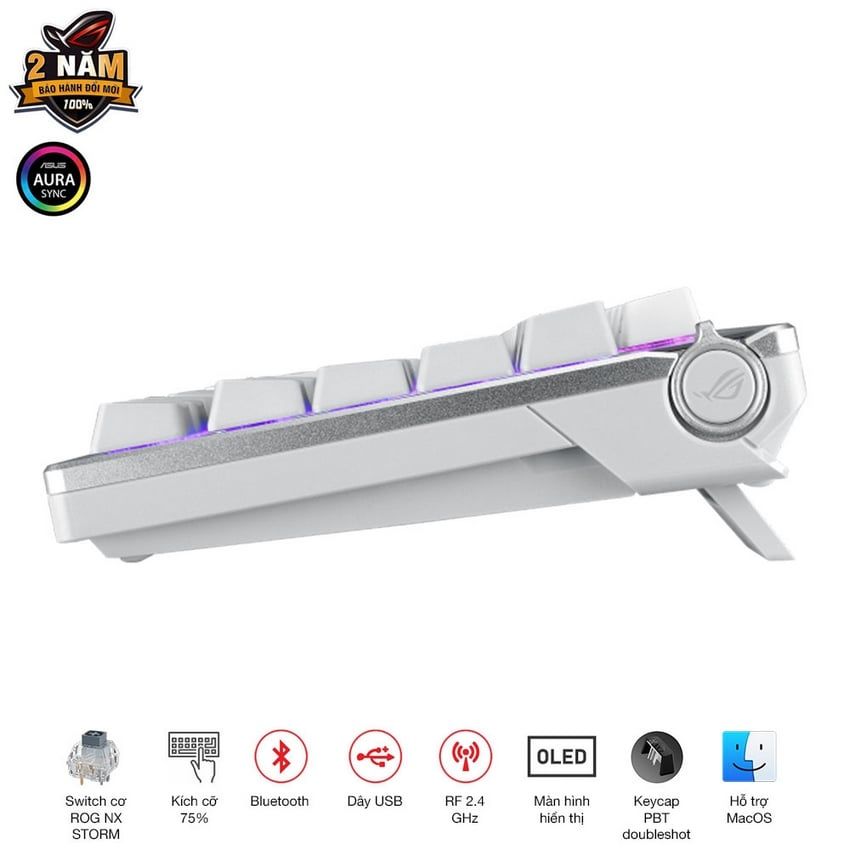 Bàn phím không dây ASUS ROG AZOTH NX RED (WL/PBT/OLED-SCR/Trắng) (90MP0316-BKUA11)