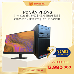 PC Văn Phòng Intel Core i5-13400 | RAM 8GB | SSD 256GB + HDD 1TB | Màn hình HP 24 inch FHD