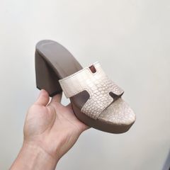 Dép cao gót Nữ 10cm. Da cá sấu bạch tạng Hàng Hiếm!