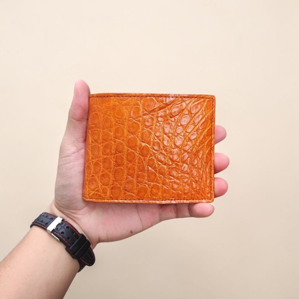 Ví 2 mặt Da bụng cá sấu Vàng bò đẹp Nổi bật!