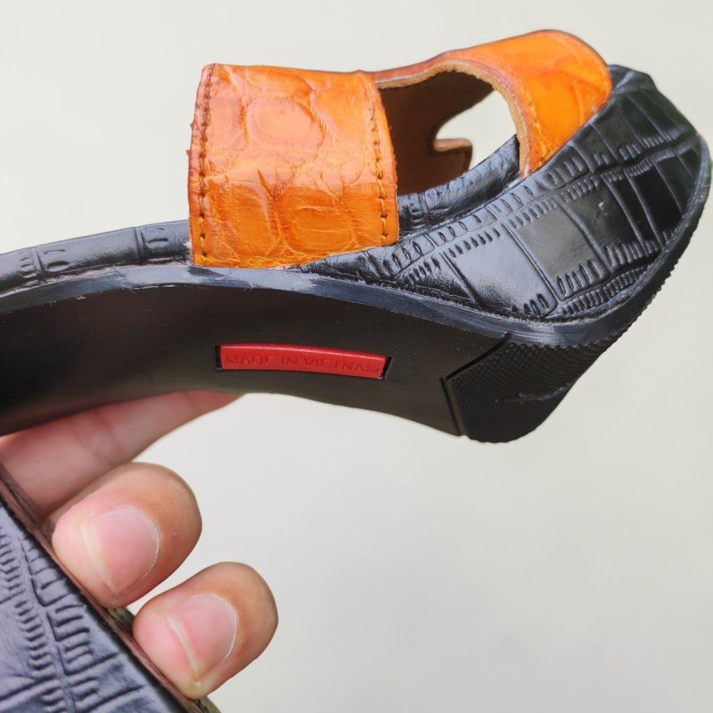 Dép cao gót 10cm cho Nữ. Da cá sấu Vàng bò Nổi bật!