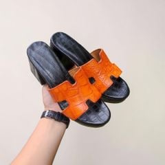 Dép cao gót 10cm cho Nữ. Da cá sấu Vàng bò Nổi bật!