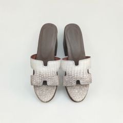 Dép cao gót Nữ 10cm. Da cá sấu bạch tạng Hàng Hiếm!