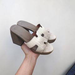 Dép cao gót Nữ 10cm. Da cá sấu bạch tạng Hàng Hiếm!