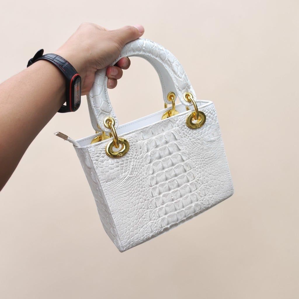 Túi xách nữ size 20 nhỏ gọn có dây đeo. Da cá sấu trắng Bạch tạng!