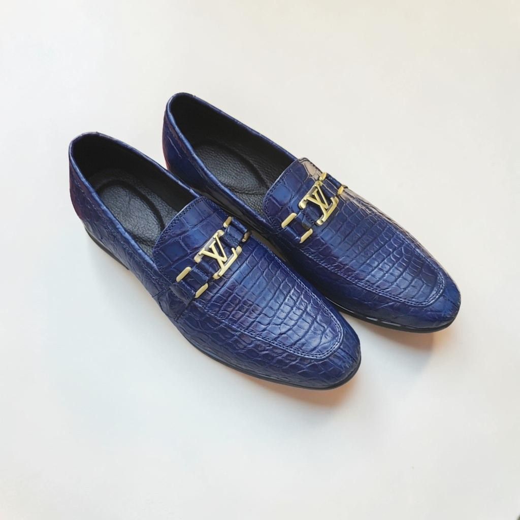 Giày tây Form dài đẹp chuẩn men. Da bụng cá sấu xanh navy!