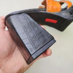 Dép cao gót 10cm cho Nữ. Da cá sấu Vàng bò Nổi bật!