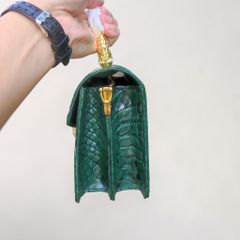 Túi da cá sấu Khóa rắn cực CHẤT. Da bụng cá sấu Xanh rêu!