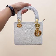 Túi xách nữ size 20 nhỏ gọn có dây đeo. Da cá sấu trắng Bạch tạng!
